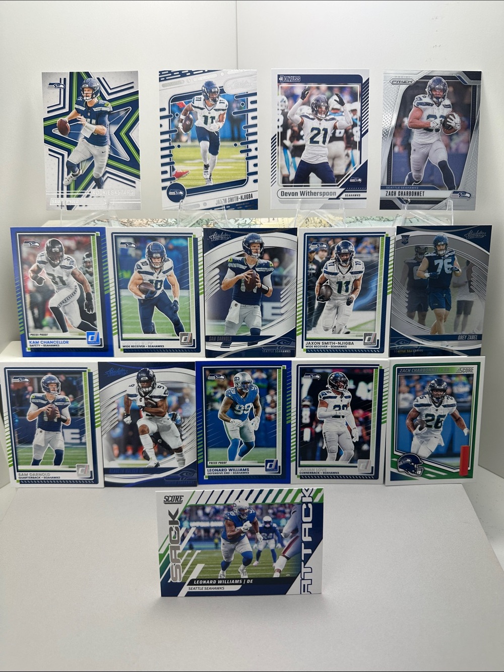 Jaxon Smith-Njigba + Seahawks Super Bowl team Darnold/Kupp/Witherspoon lot of 15